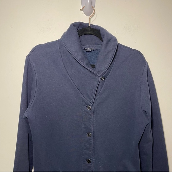 Land's End women's Navy long sleeve button down shawl collar cardigan in size M - Picture 2 of 9